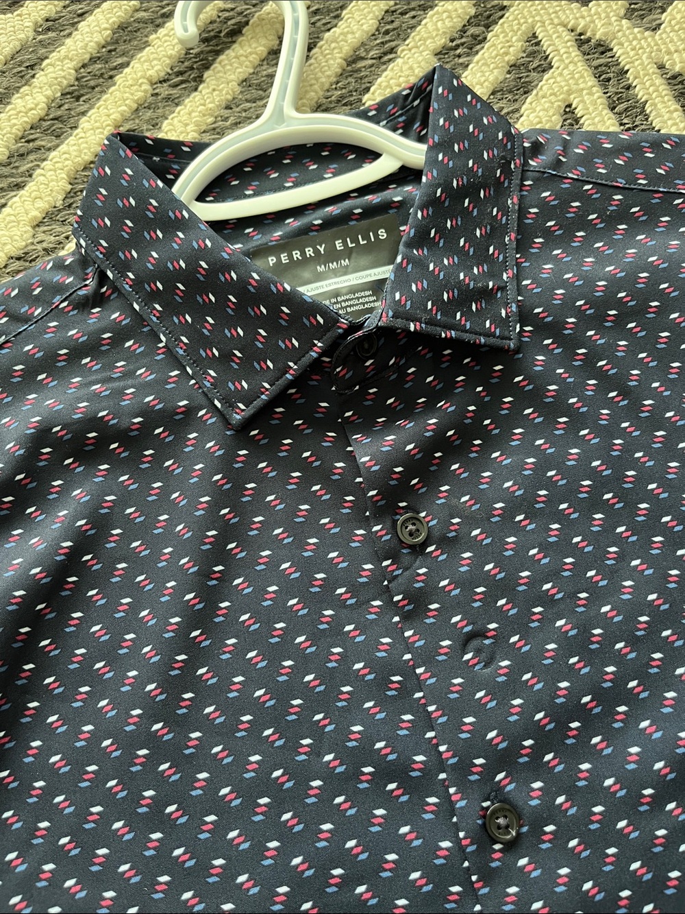 Perry Ellis Navy Slim Fit Micro Pattern Dress Shirt